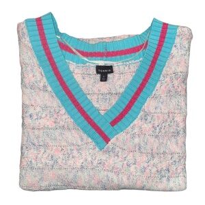 EUC Women’s Torrid 5 Pullover Cable Knit Sweater SS Pink Aqua Light Blue White